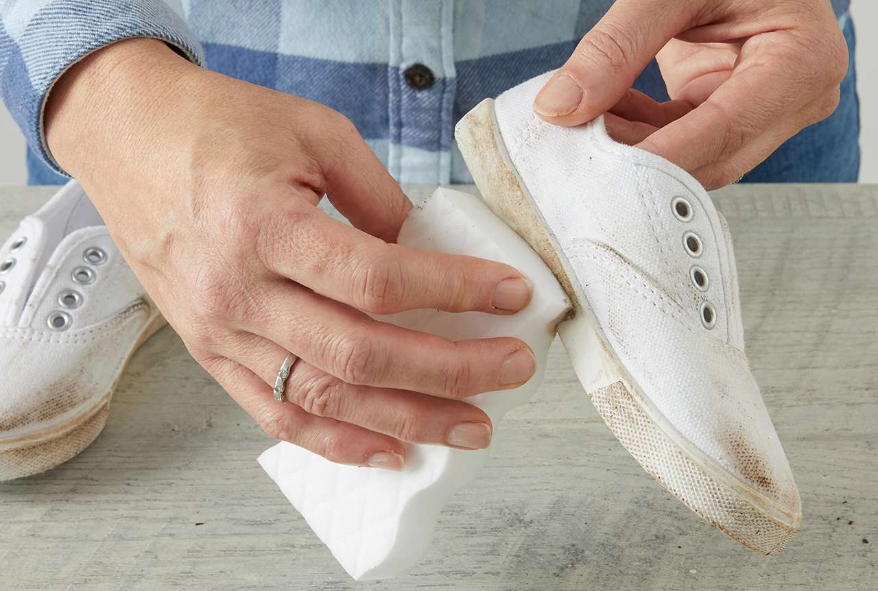 Cleaning Tennis Shoes by Using A Magic Eraser